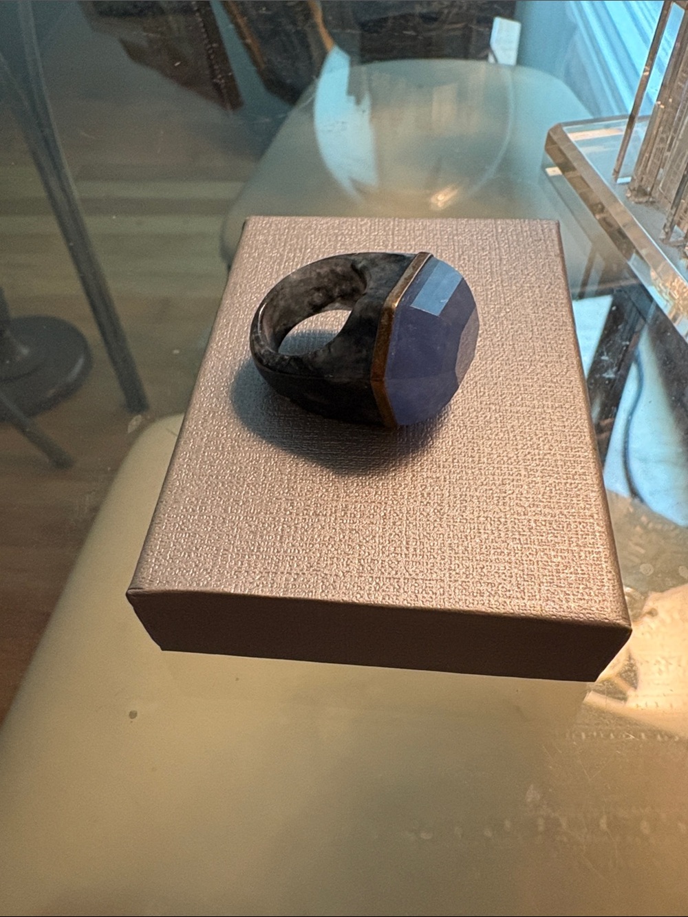 Men's Blue Stone Statement Ring - Modern Resin Design
